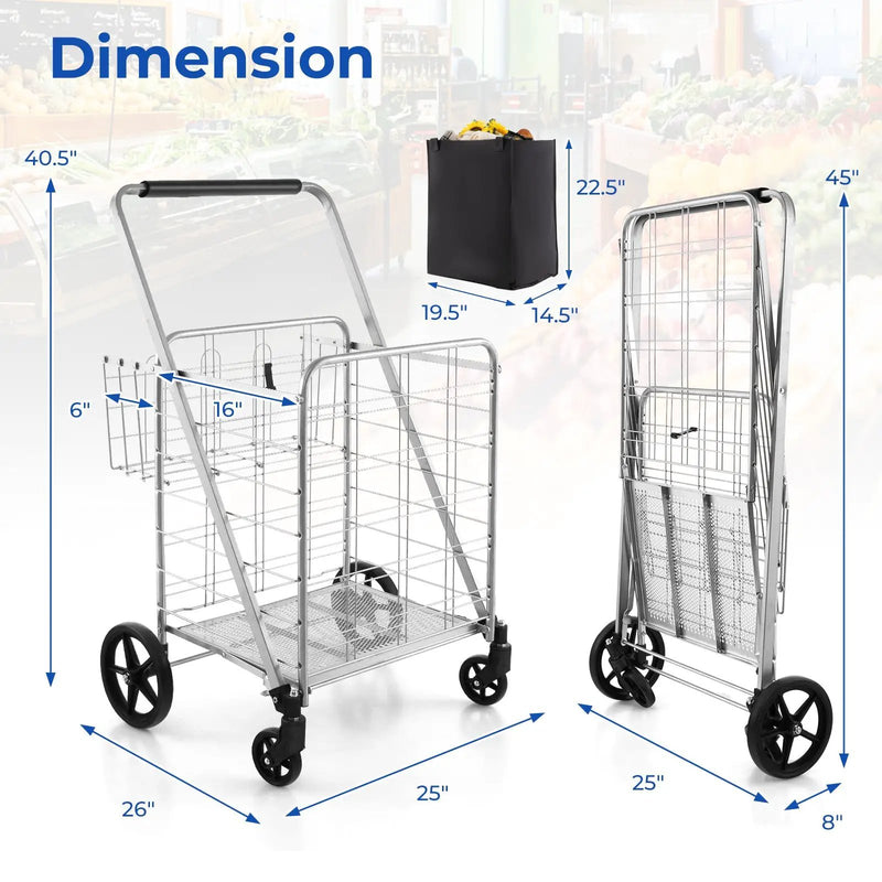 Folding Shopping Cart with Waterproof Liner Wheels and Basket by DirectDeals