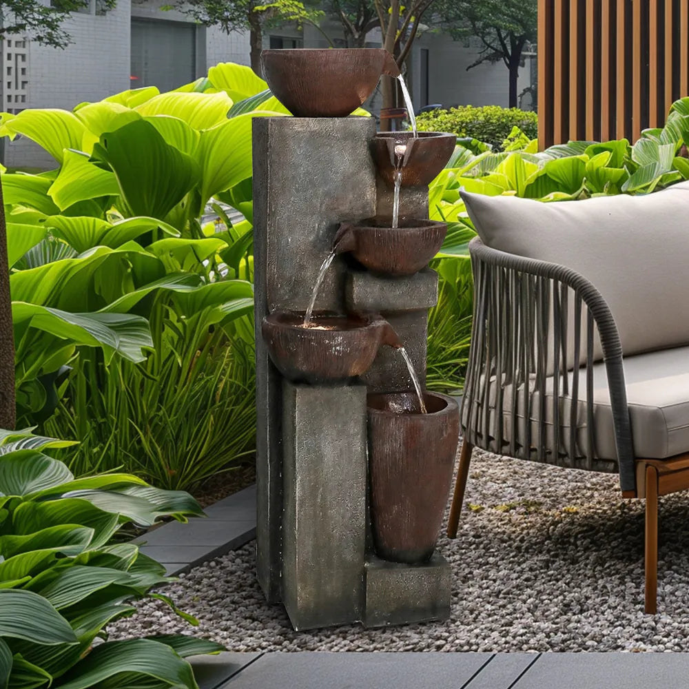 Resin Diagonal Cascading Floor Fountain Outdoor 40 in, close-up of the surface