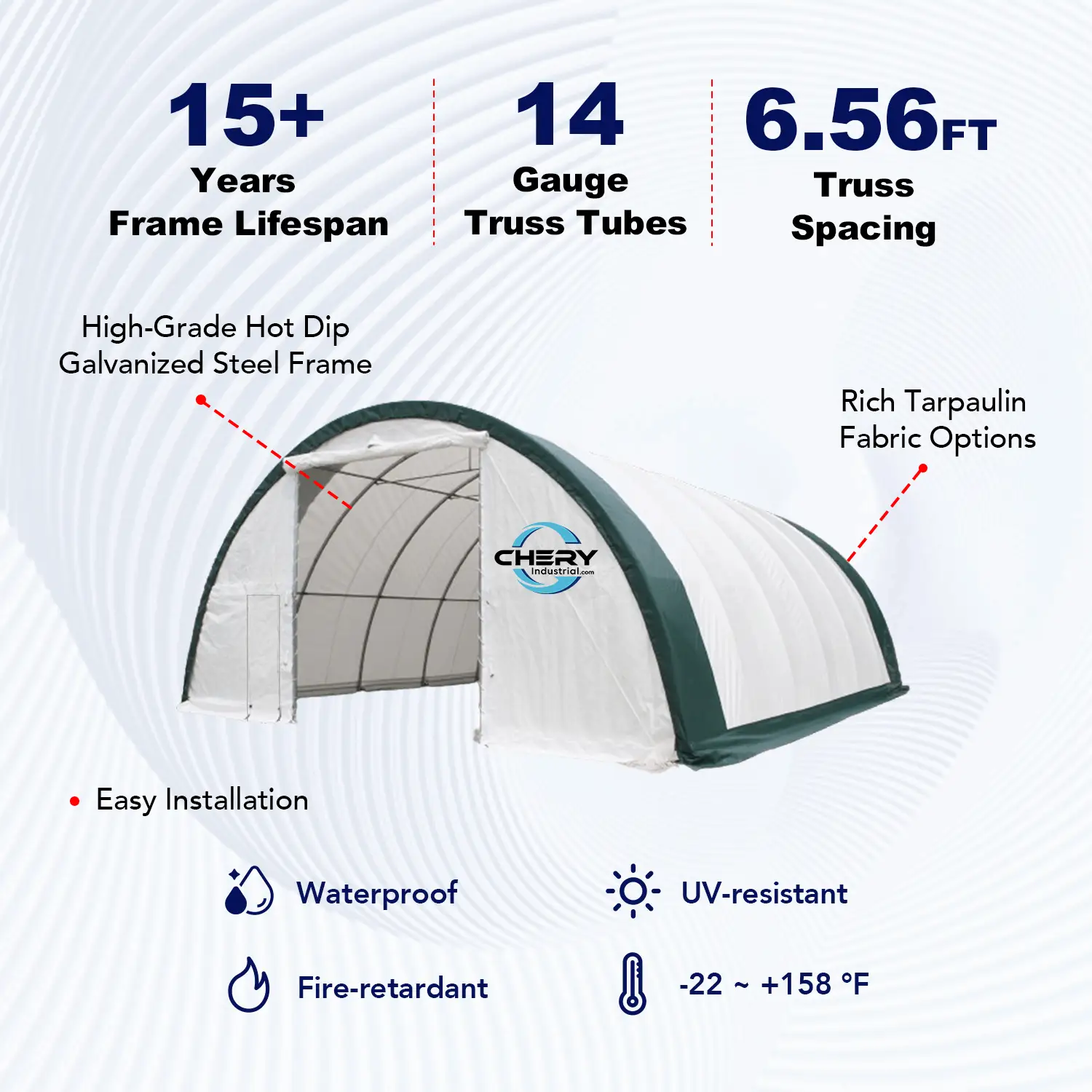 W30'xL85'xH15' Single Truss Arch Storage Shelter by Chery Industrial