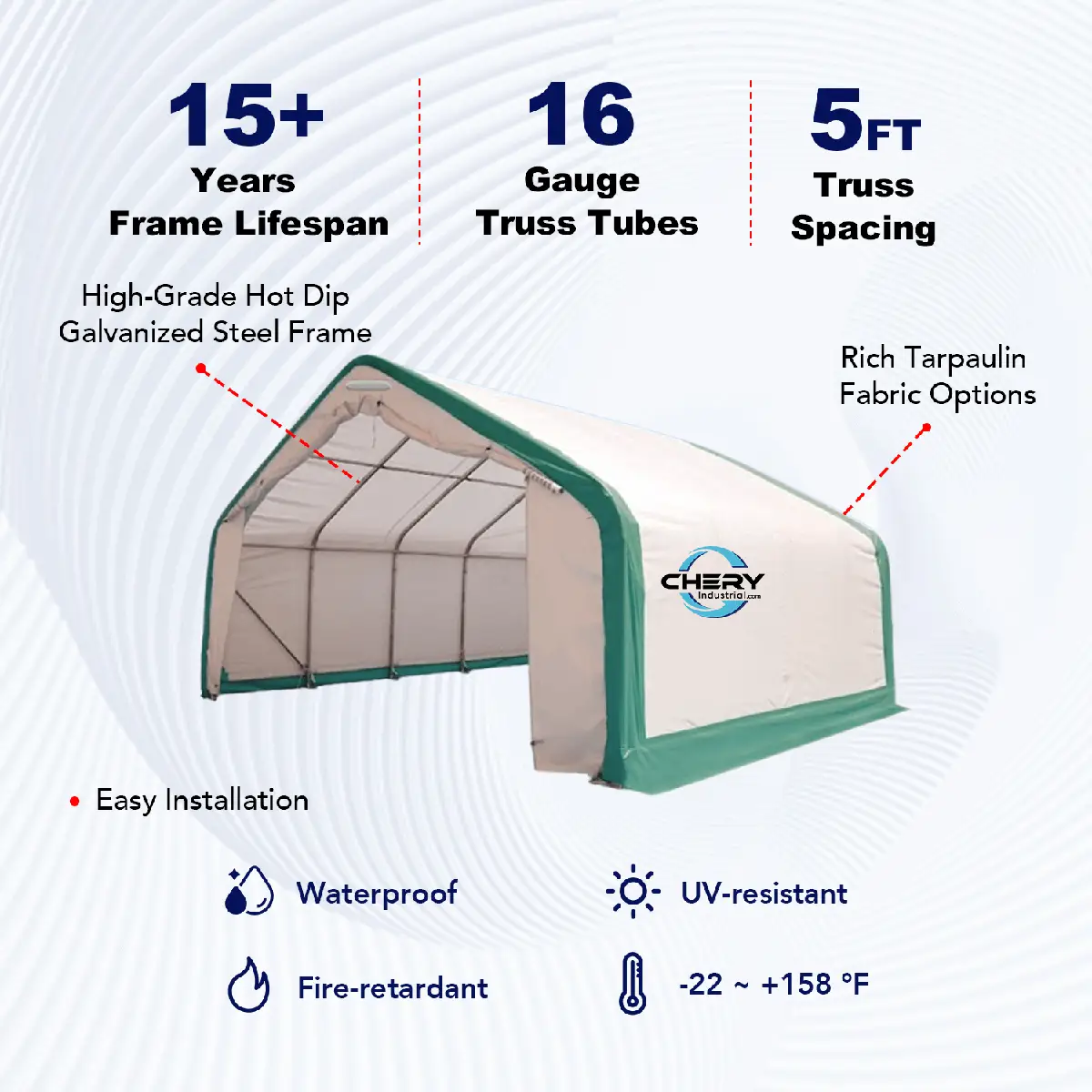 W20'xL20'xH12' Single Truss Storage Shelter by Chery Industrial