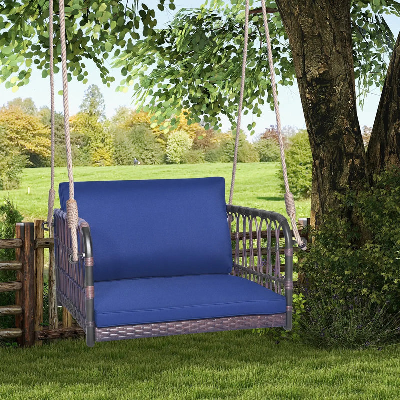 Single Person Hanging Seat with Seat and Back Cushions-Navy by DirectDeals