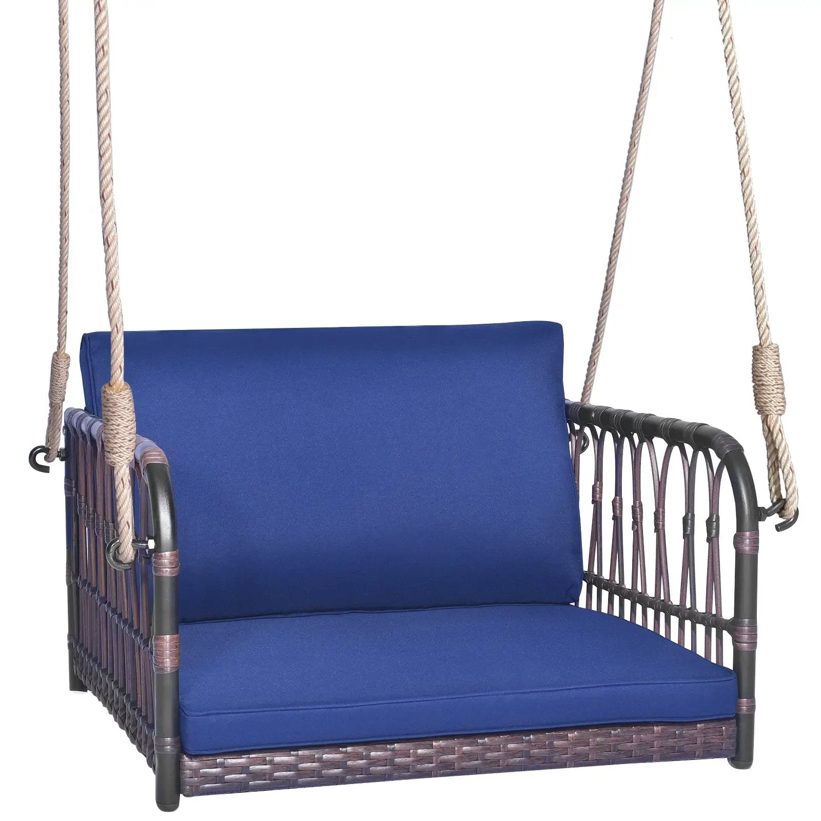 Single Person Hanging Seat with Seat and Back Cushions-Navy by DirectDeals