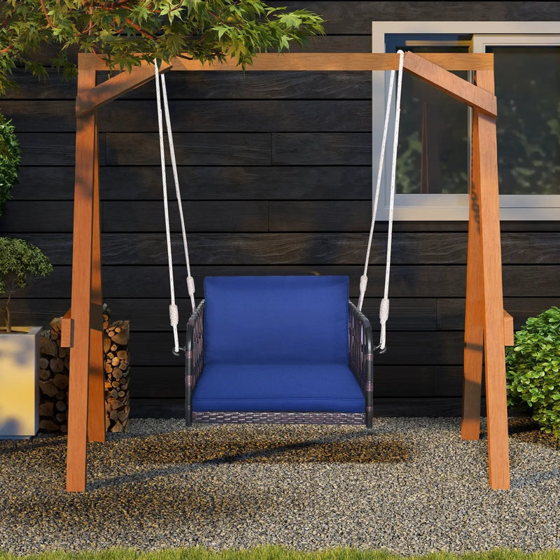Single Person Hanging Seat with Seat and Back Cushions-Navy by DirectDeals