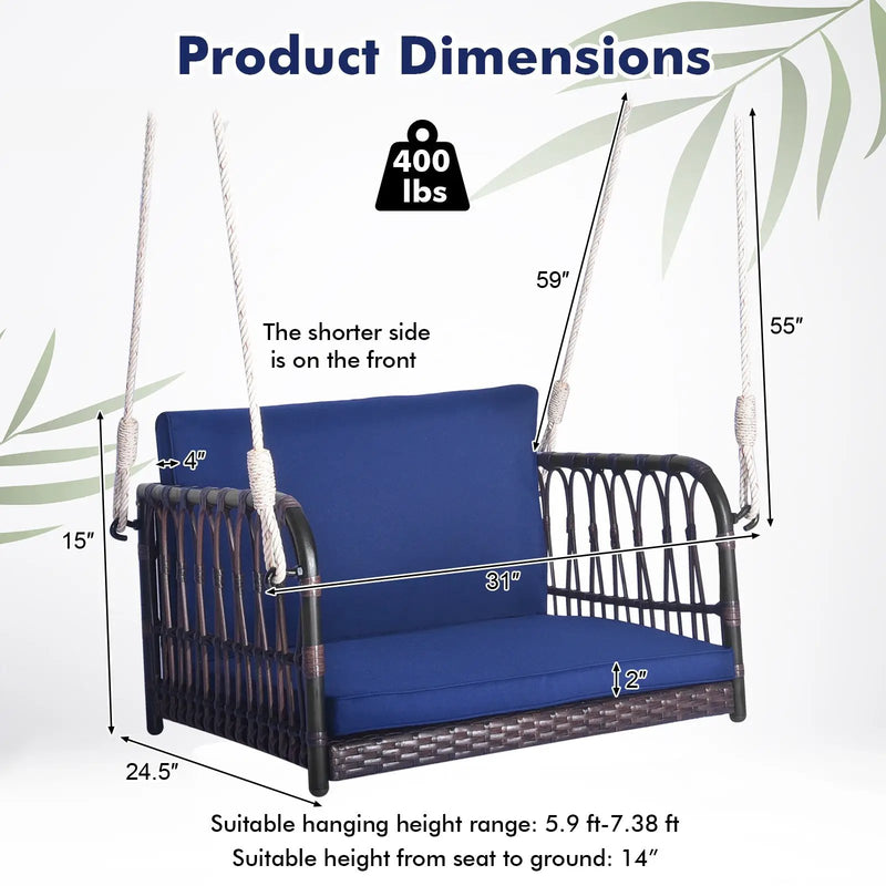 Single Person Hanging Seat with Seat and Back Cushions-Navy by DirectDeals