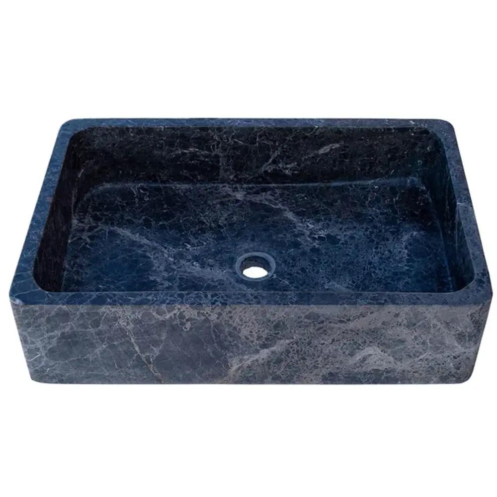 Turkish Sirius Black Marble Farmhouse Kitchen Sink - Polished Natural Stone 16x24x6 by GobekDesign