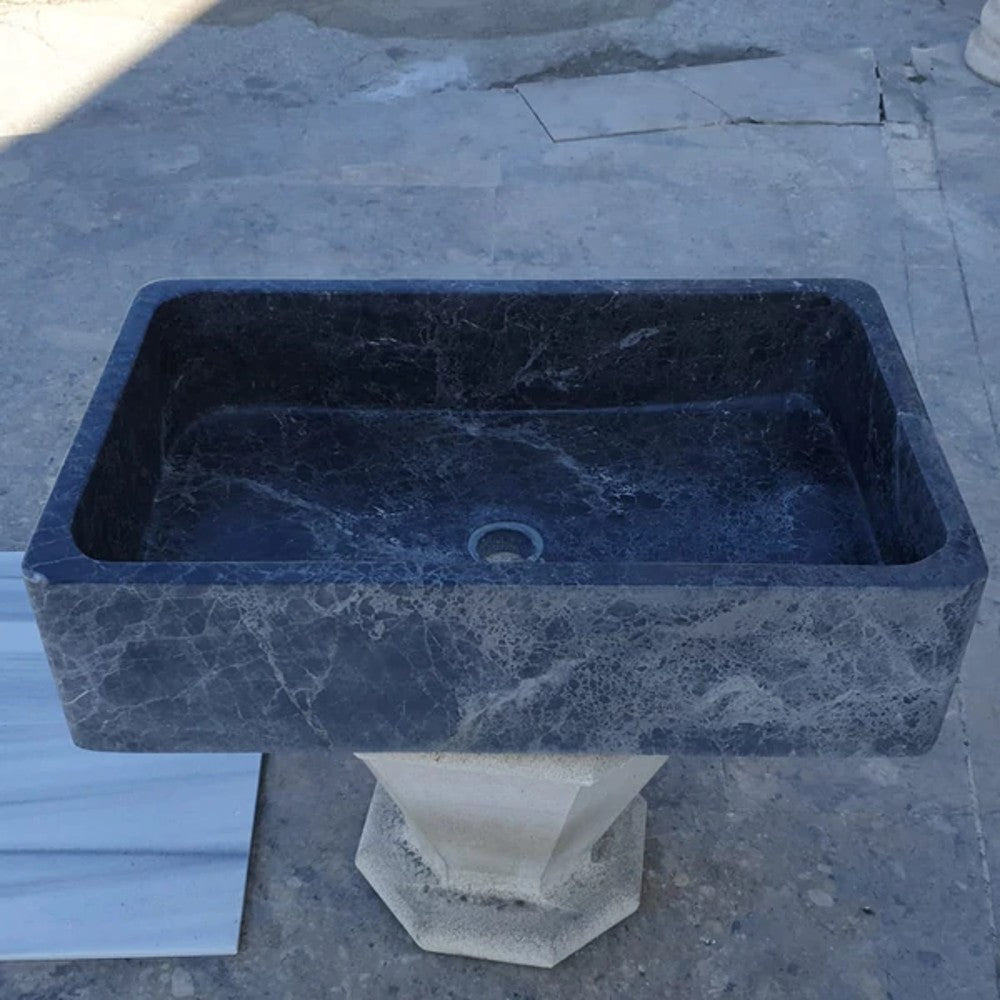 Natural Stone Sirius Black Marble Farmhouse Sink Polished (W)16" (L)24" (H)6" by GobekDesign