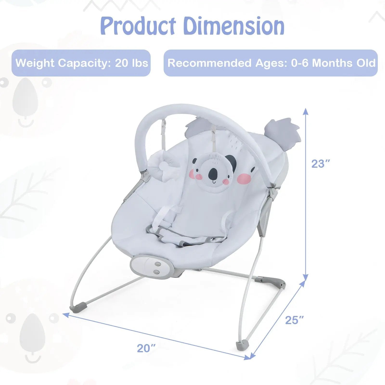 Portable Baby Bouncer Infant Rocker Seat with Detachable Toy Bar-Gray by DirectDeals