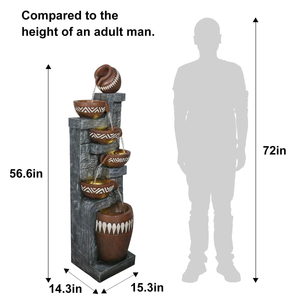 Resin Bohemian 6 Tier Tall Outdoor Water Fountain with LED, photo 10 of 10