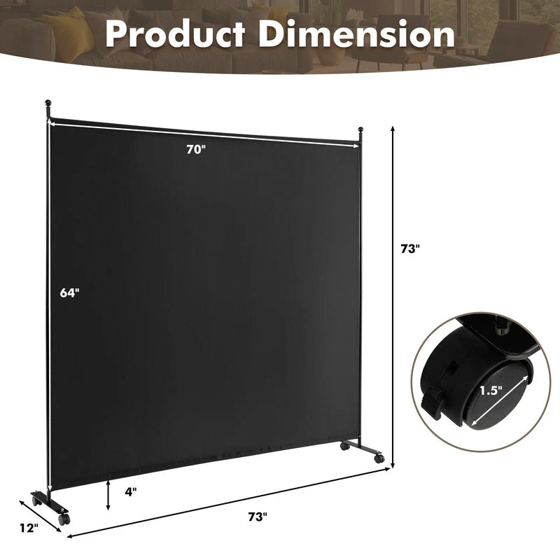 6 Feet Single Panel Rolling Room Divider with Smooth Wheels by DirectDeals