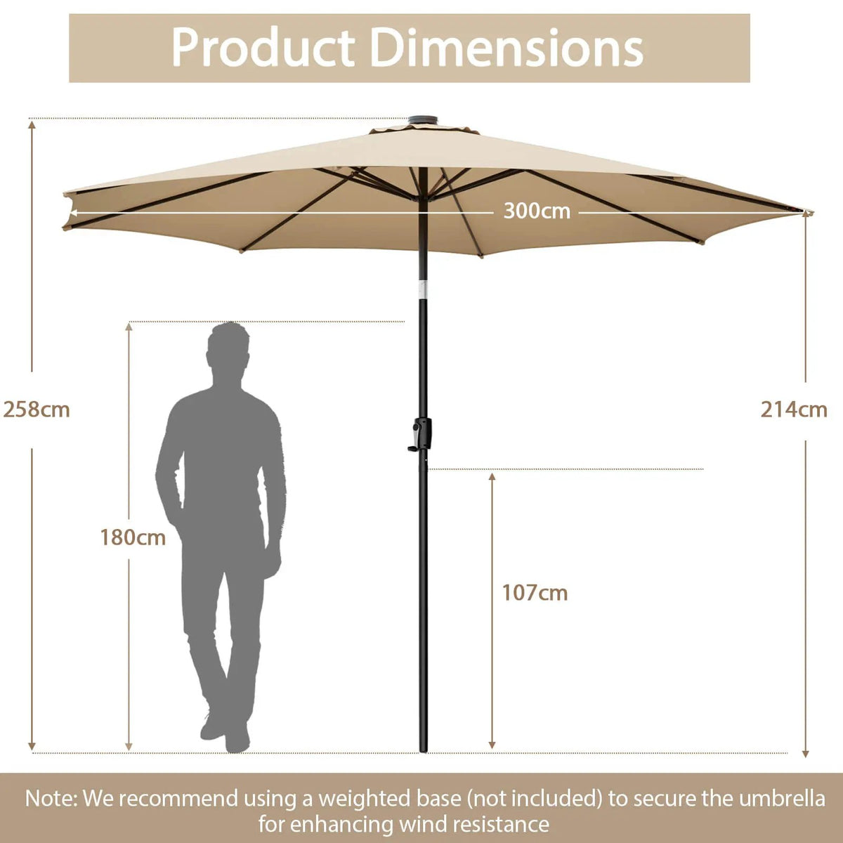 10 Feet Patio Umbrella with 112 Solar Lights and Crank Handle, photo 5 of 9