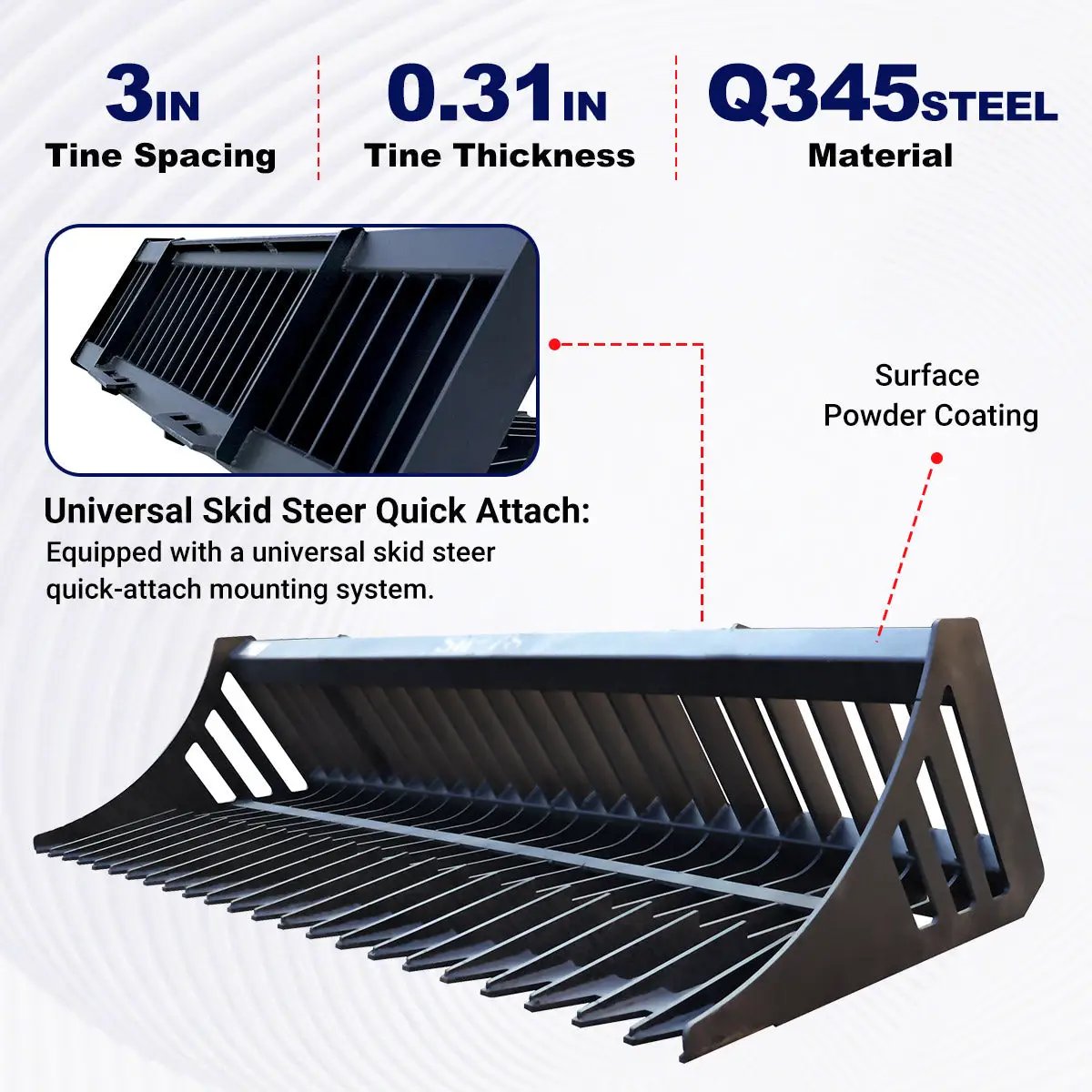 Greatbear Universal & Heavy-Duty Skid Steer Rock Bucket by Chery Industrial