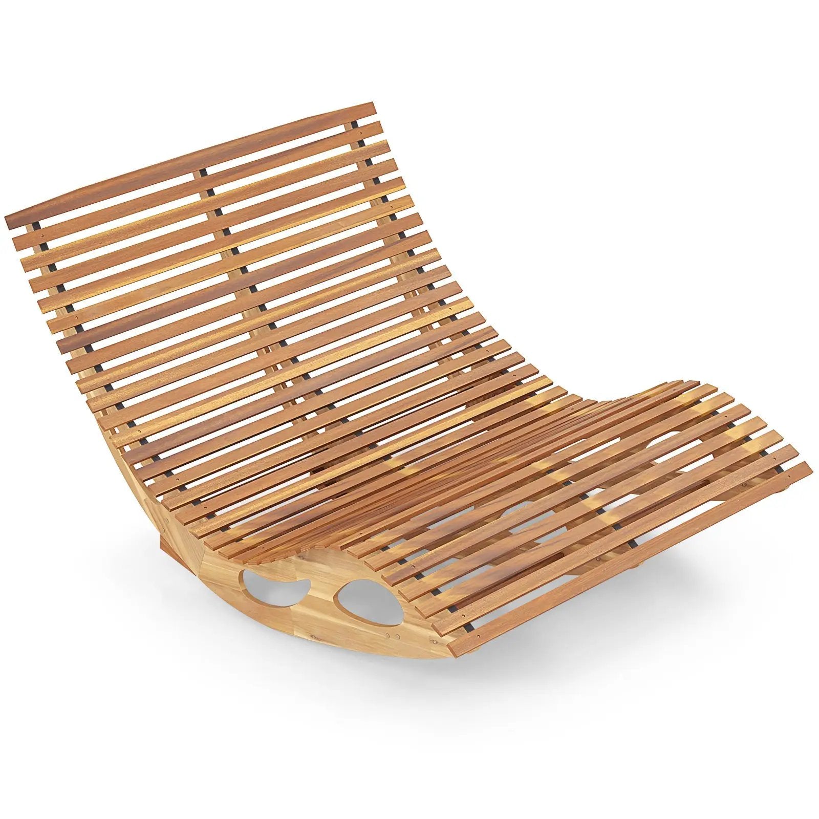 Slatted Acacia 2-Seat Patio Dual Rocker Sunbed Wood Lounger with Ergonomic Curved Seat by DirectDeals
