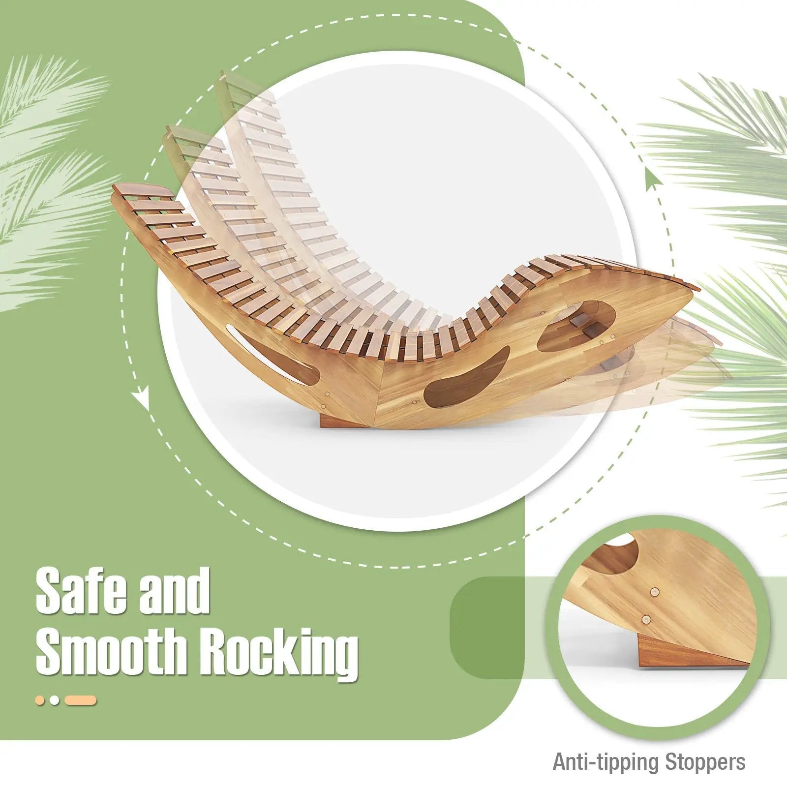Slatted Acacia 2-Seat Patio Dual Rocker Sunbed Wood Lounger with Ergonomic Curved Seat by DirectDeals