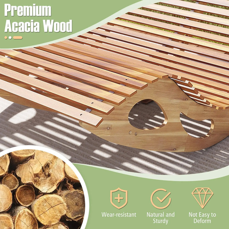 Slatted Acacia 2-Seat Patio Dual Rocker Sunbed Wood Lounger with Ergonomic Curved Seat by DirectDeals