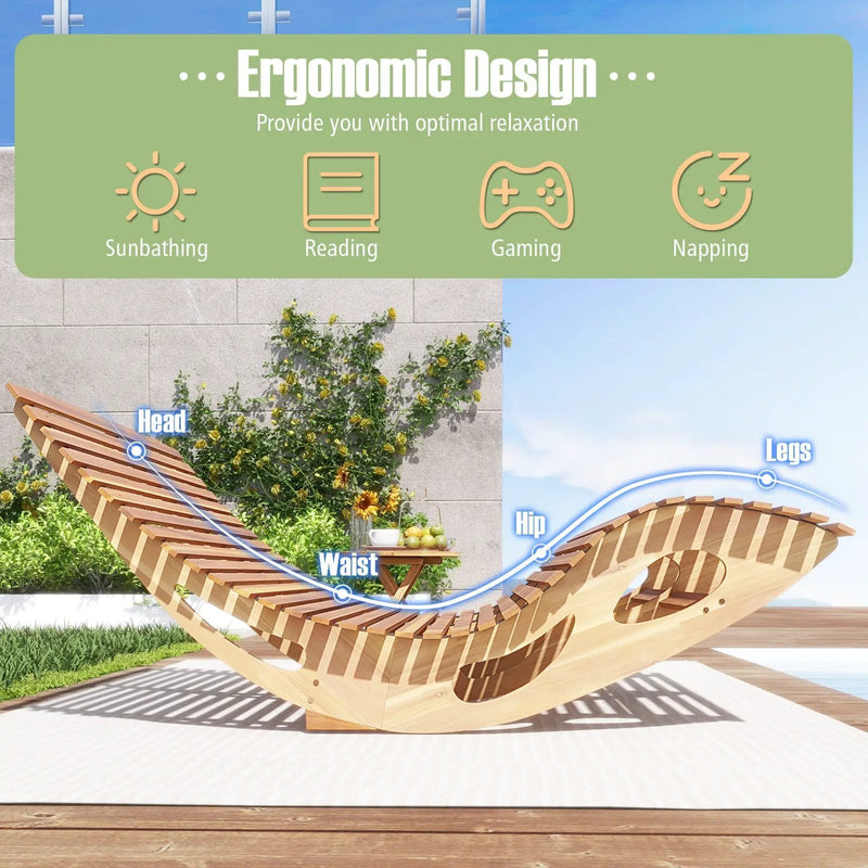 Slatted Acacia 2-Seat Patio Dual Rocker Sunbed Wood Lounger with Ergonomic Curved Seat by DirectDeals