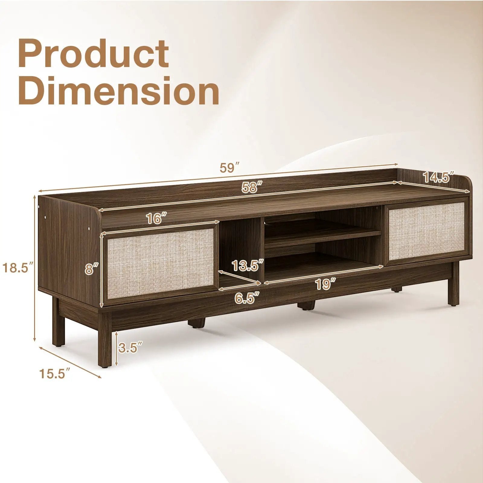 Sliding Door TV Stand for 65 Inch TV with Woven Doors-Walnut by DirectDeals