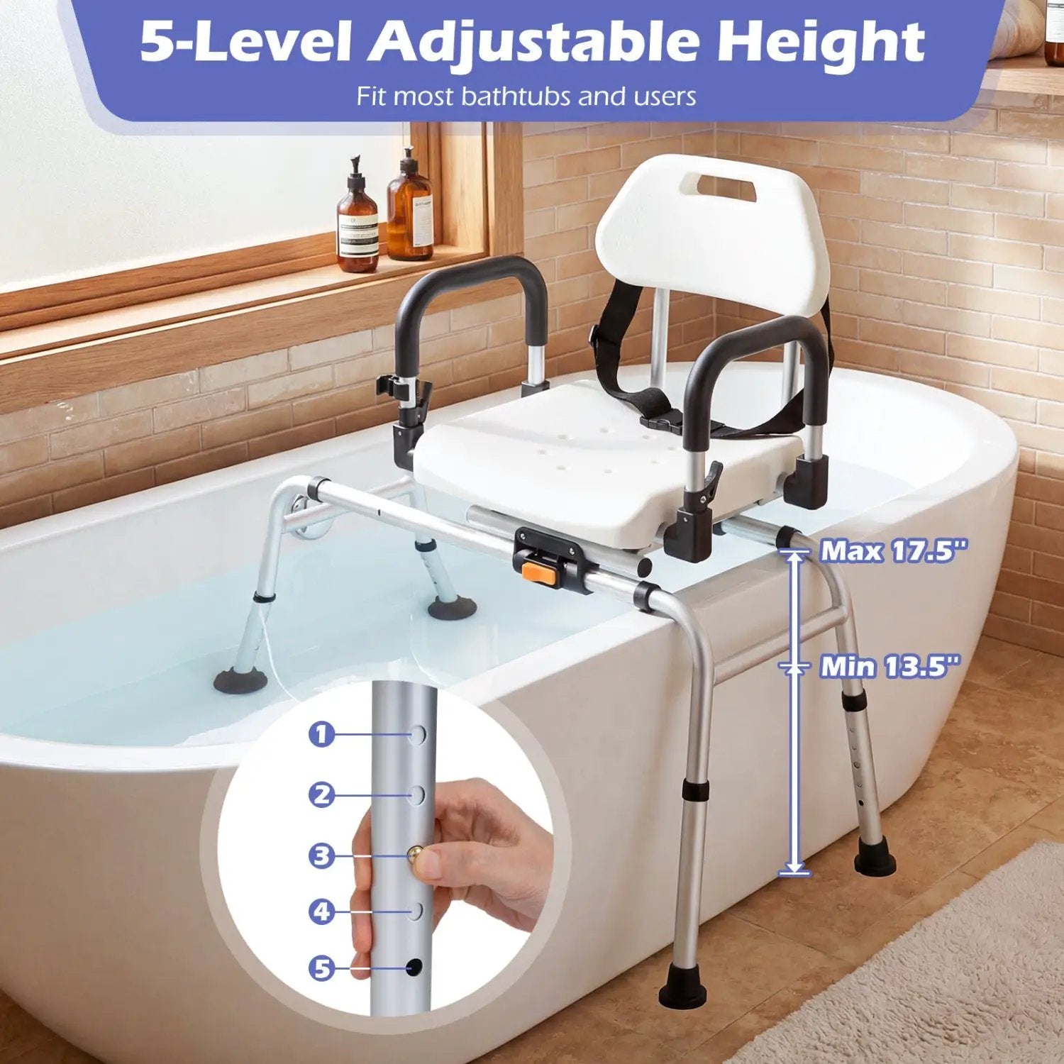 Sliding Shower Chair with Backrest and Swivel Seat for Handicap and Seniors by DirectDeals