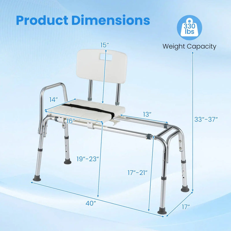 Sliding Transfer Bench with Adjustable Height for Bathtub by DirectDeals