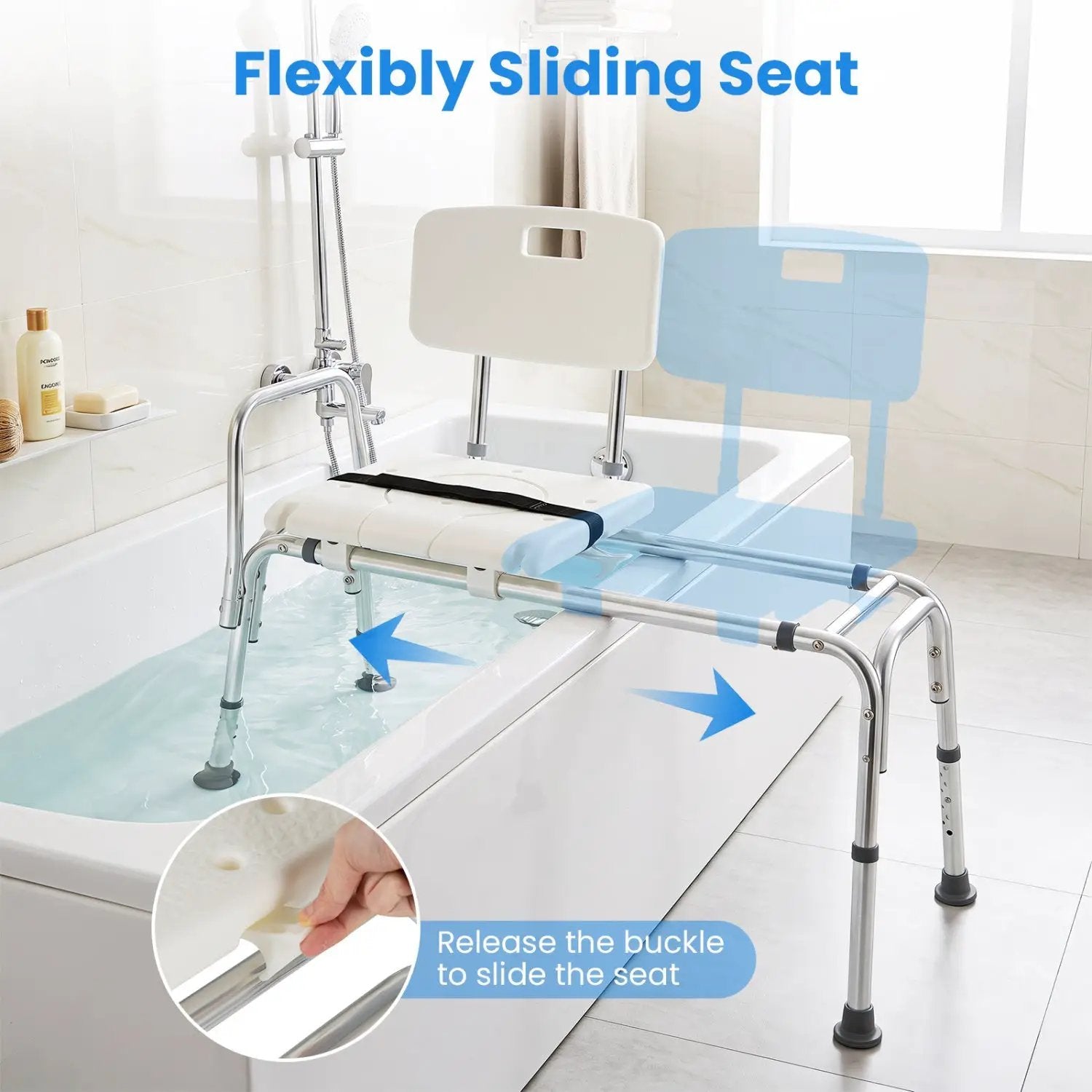 Sliding Transfer Bench with Adjustable Height for Bathtub by DirectDeals