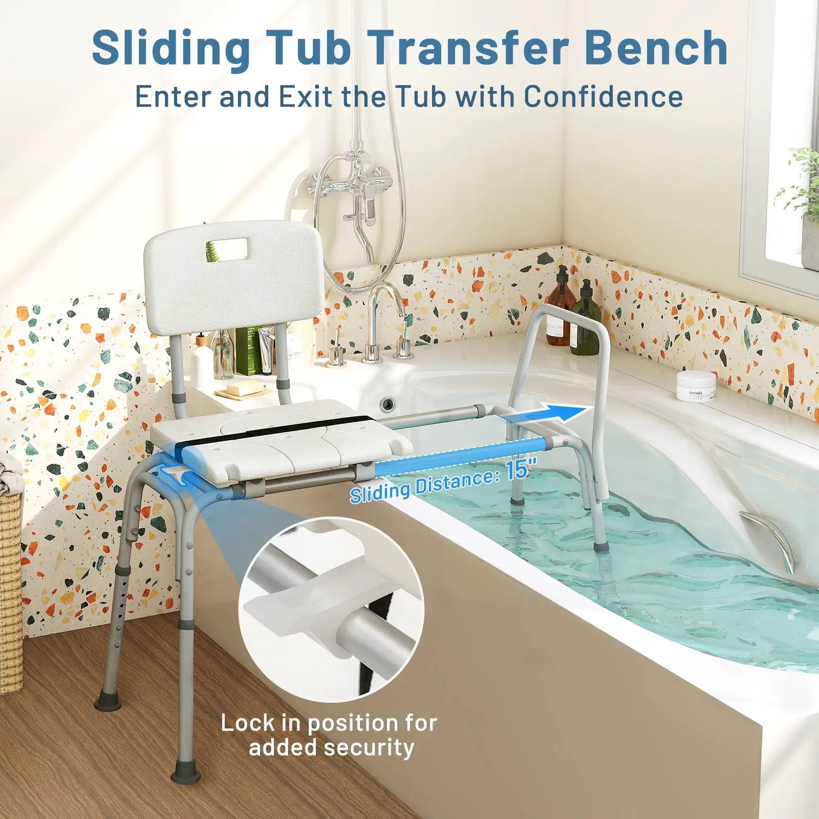 Sliding Tub Transfer Bench with Extra-Wide Seat for Elderly and Disabled by DirectDeals