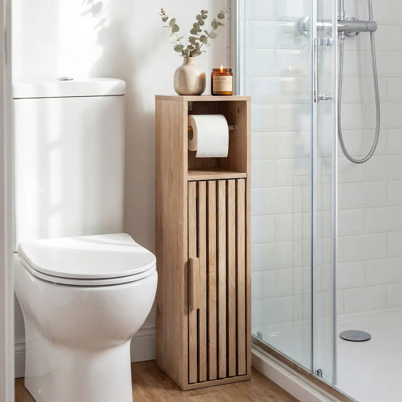 Slim Bathroom Cabinets Freestanding Toilet Paper Holder Stand with Door by DirectDeals