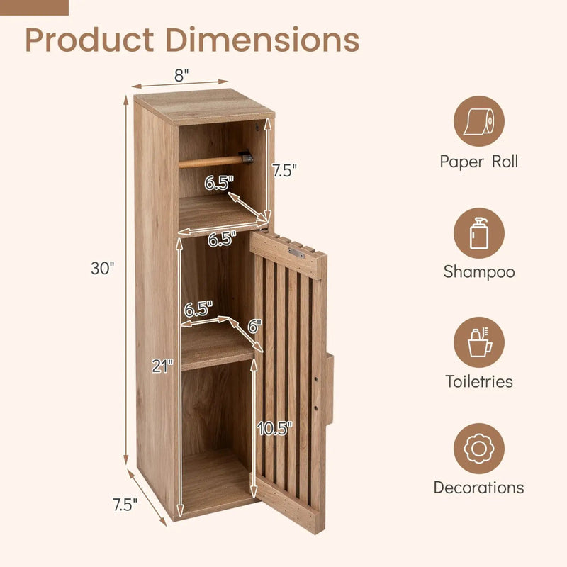 Slim Bathroom Cabinets Freestanding Toilet Paper Holder Stand with Door by DirectDeals
