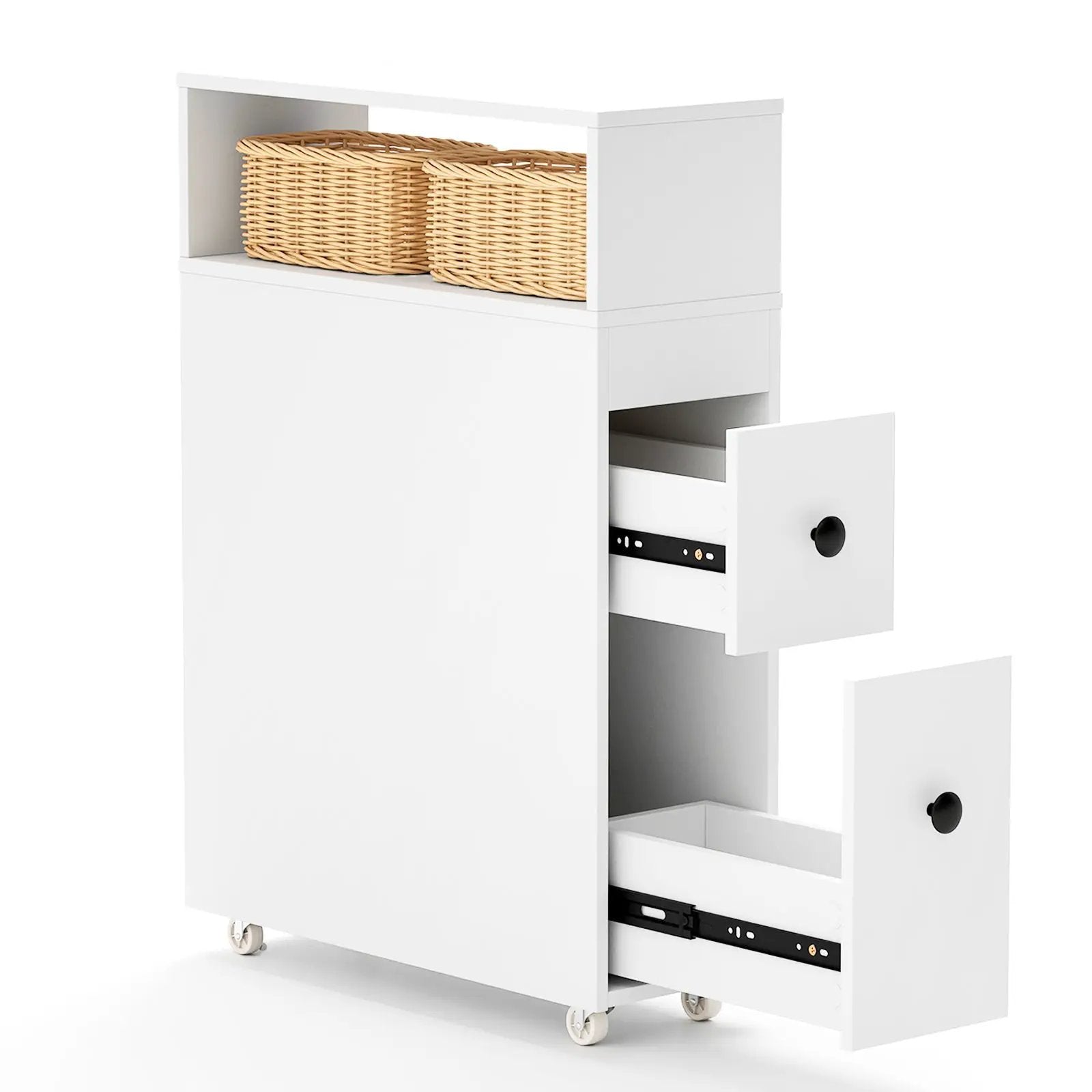 Slim Bathroom Cabinet Wooden Toilet Organizer with Deep Slide Out Drawers by DirectDeals