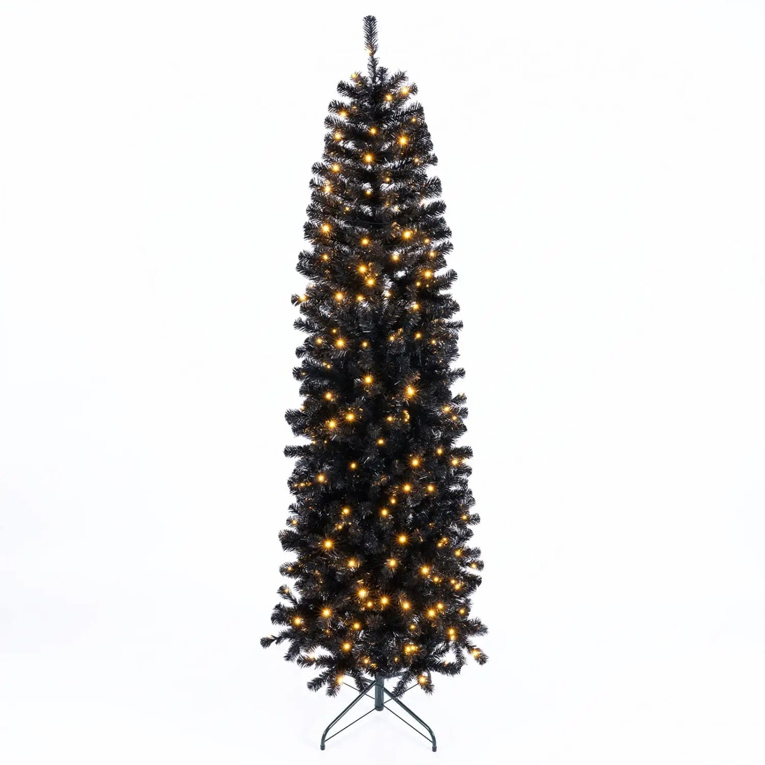 7-8 FT Slim Black Pencil Christmas Tree with LED Lights by DirectDeals