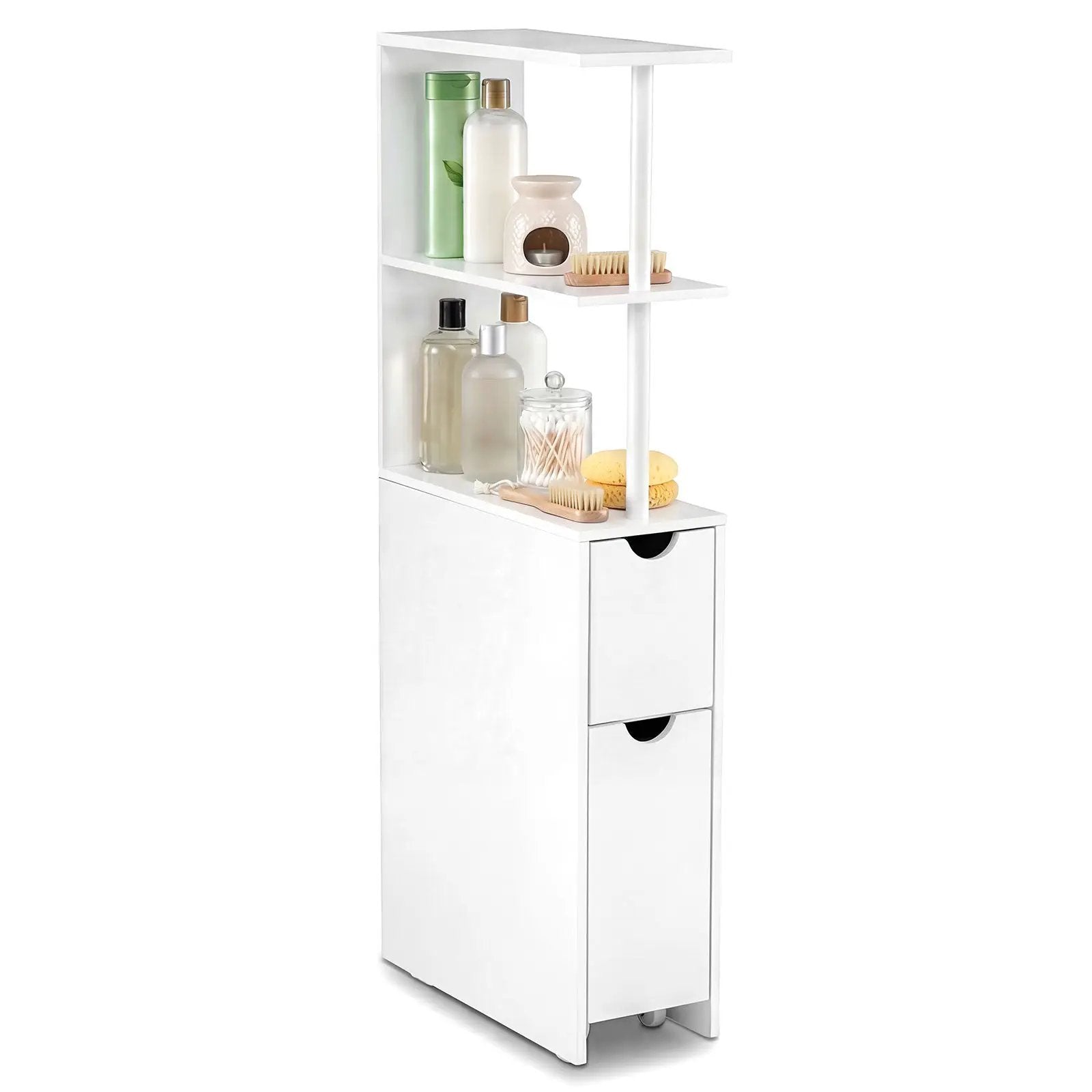 Slim Storage Freestanding Bathroom Cabinet with Open Shelves-White by DirectDeals