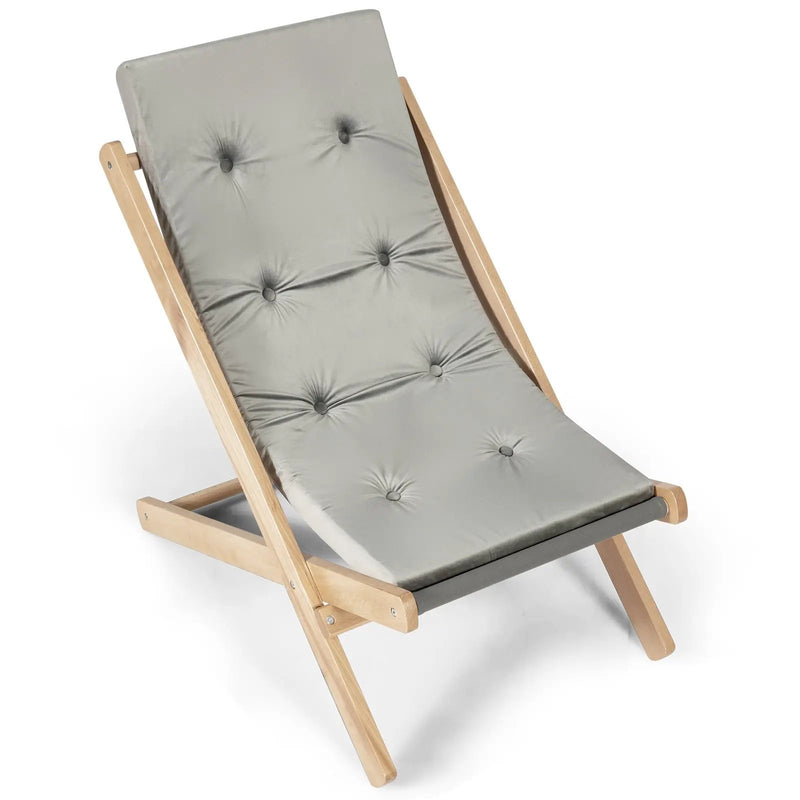 3-Position Adjustable and Foldable Wood Beach Sling Chair with Free Cushion-Gray by DirectDeals