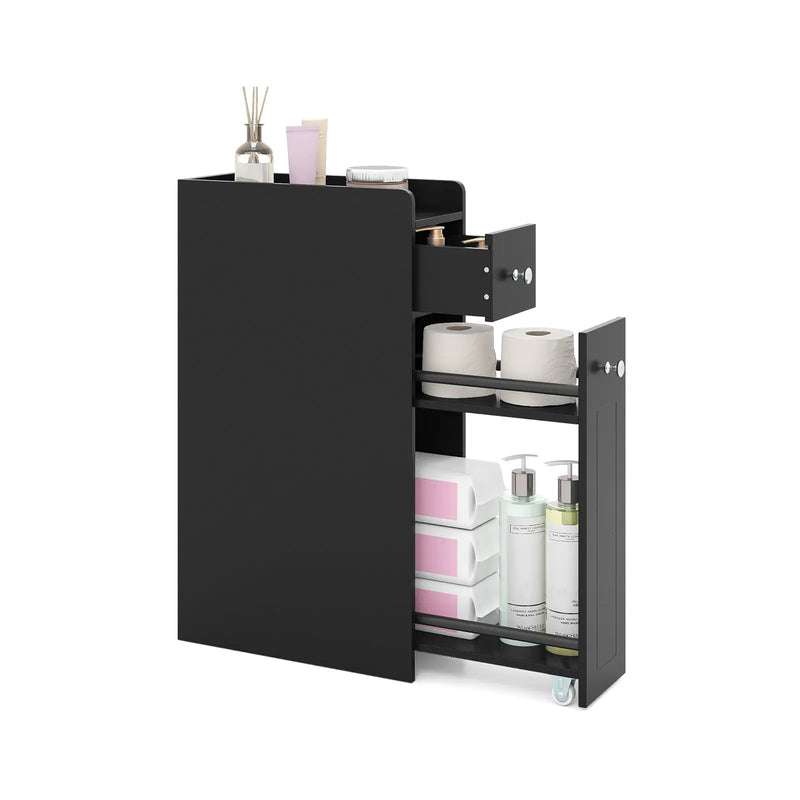 Small Bathroom Storage Cabinet 4-Tier with Slide Out Drawers on Casters by DirectDeals