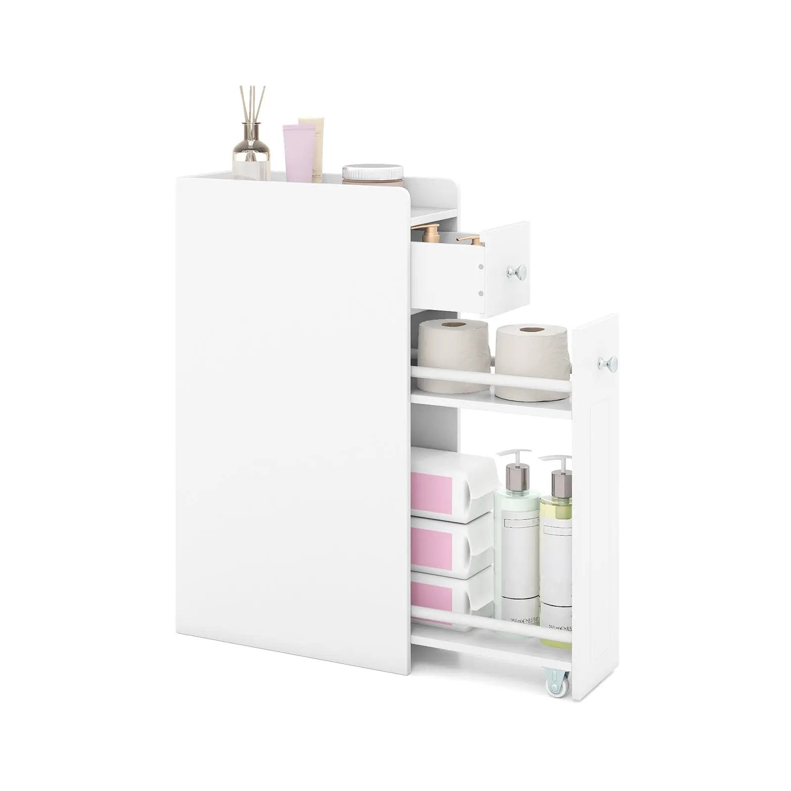 Small Bathroom Storage Cabinet 4-Tier with Slide Out Drawers on Casters by DirectDeals