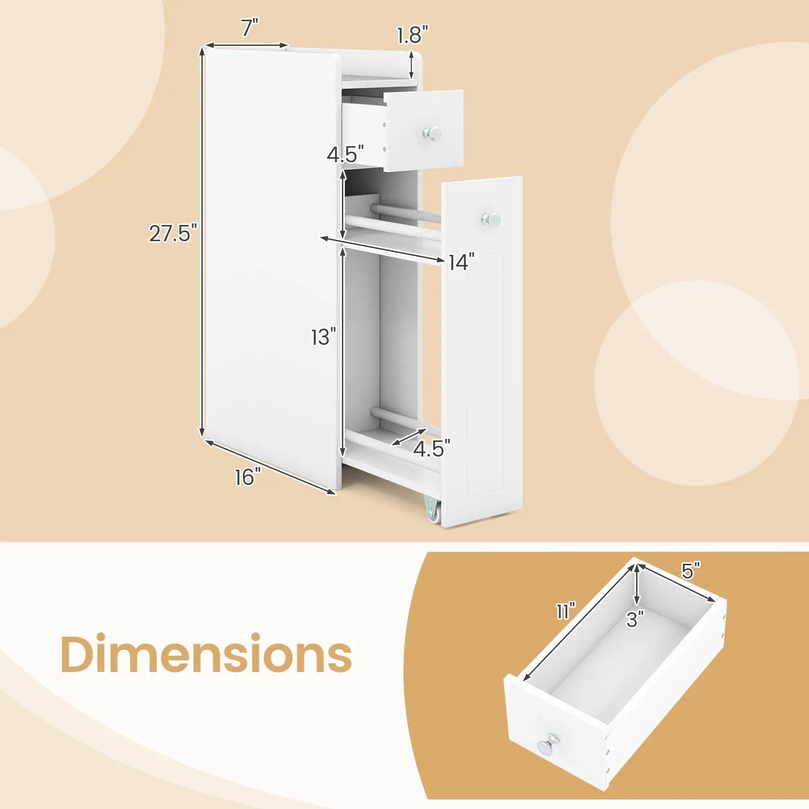 Small Bathroom Storage Cabinet 4-Tier with Slide Out Drawers on Casters by DirectDeals