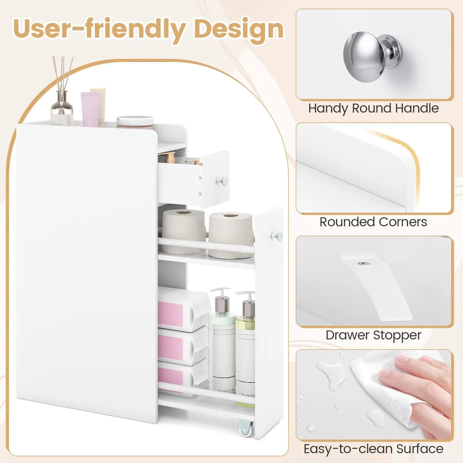 Small Bathroom Storage Cabinet 4-Tier with Slide Out Drawers on Casters by DirectDeals