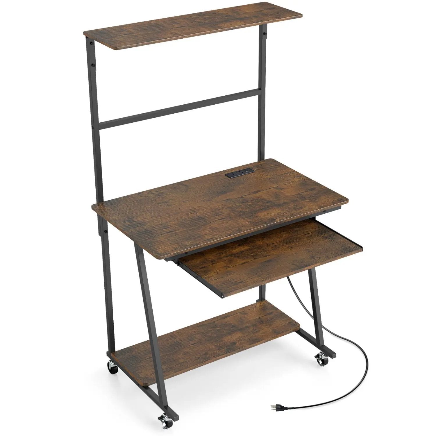 Small Computer Desk with Charging Station and LED Lights and Wheels by DirectDeals