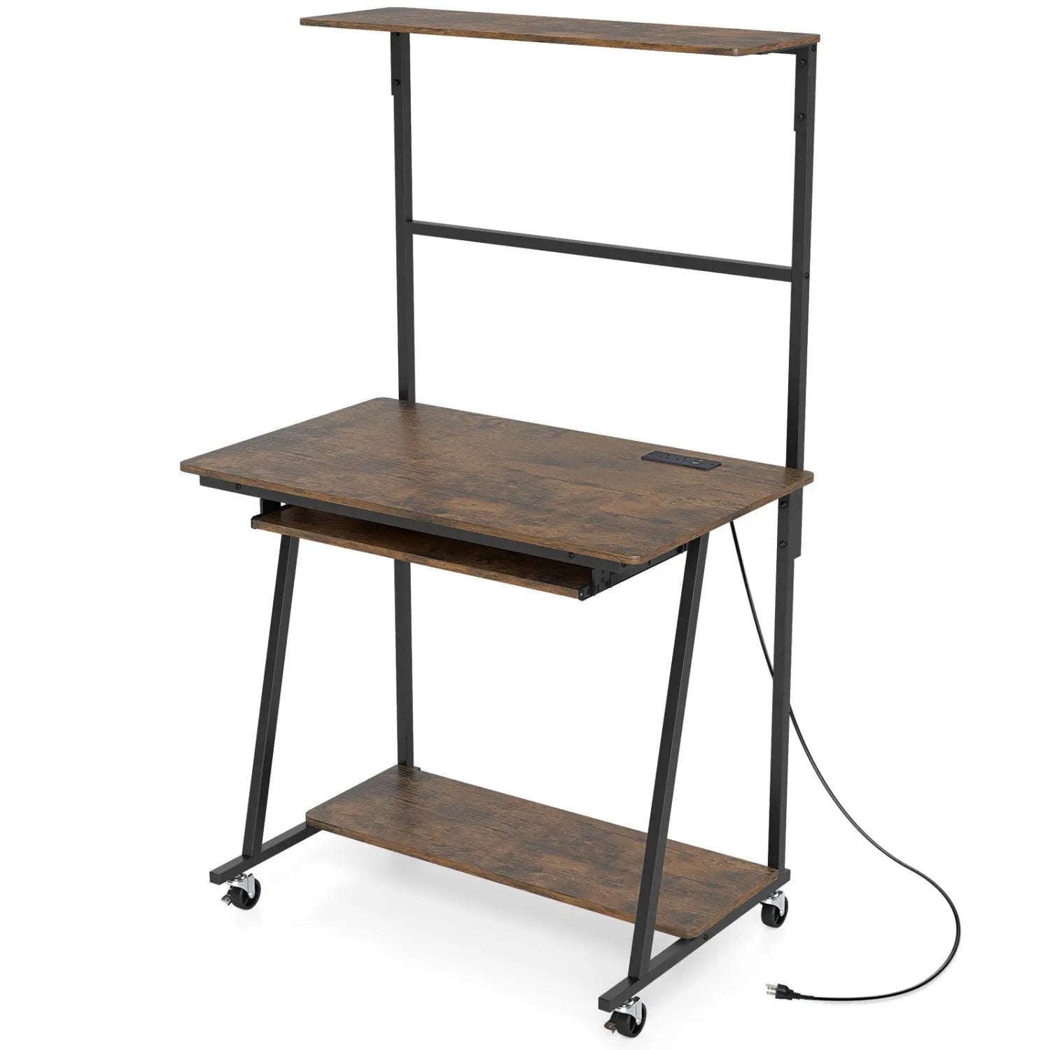 Small Computer Desk with Charging Station and LED Lights and Wheels by DirectDeals