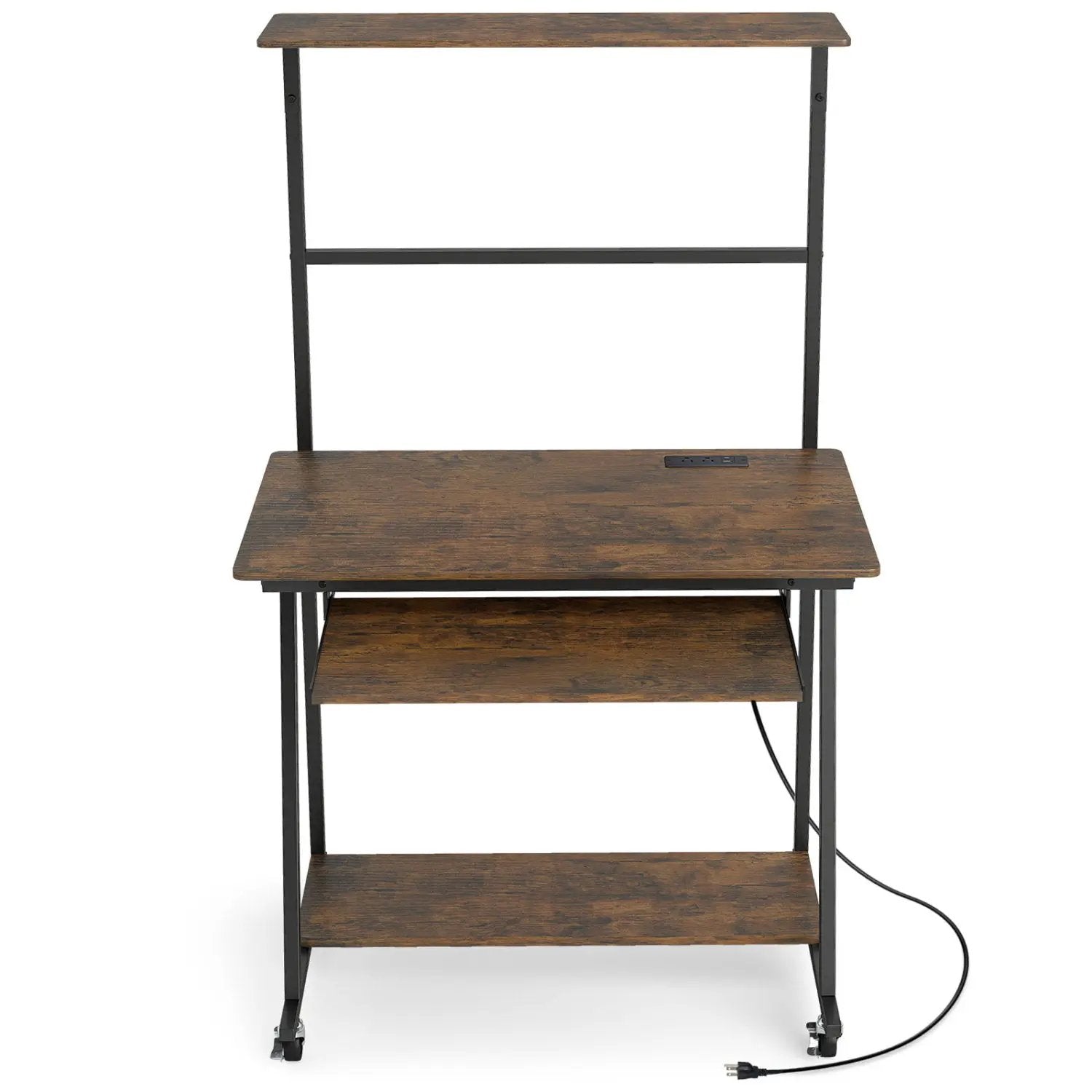 Small Computer Desk with Charging Station and LED Lights and Wheels by DirectDeals