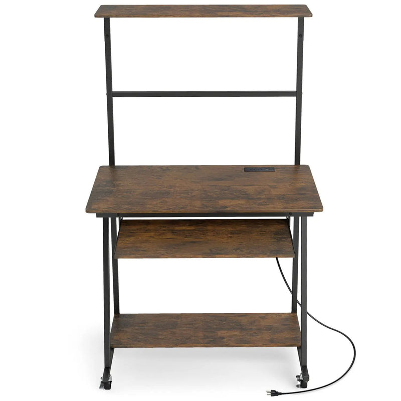Small Computer Desk with Charging Station and LED Lights and Wheels by DirectDeals