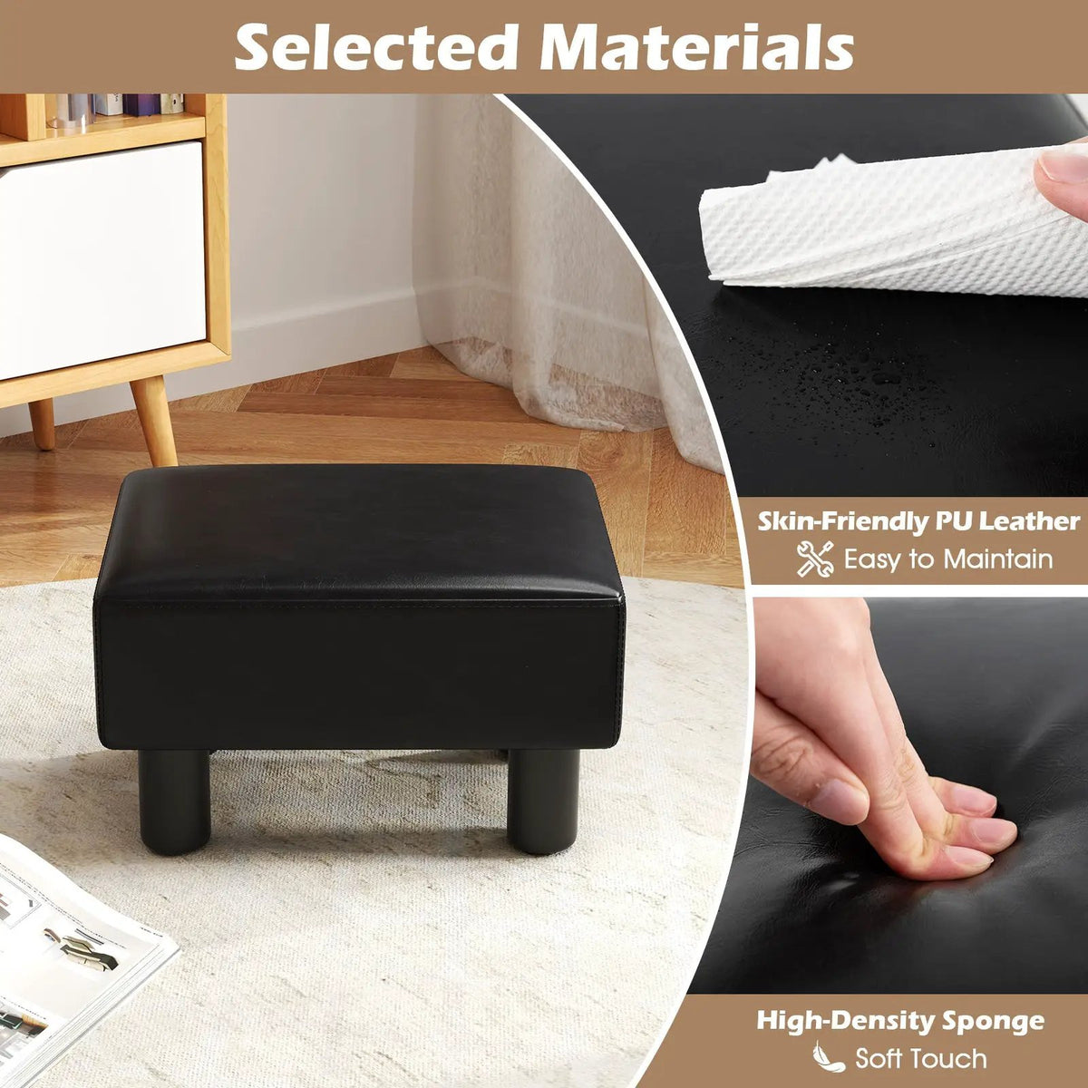 Small PU Leather Rectangular Seat Ottoman Footstool, photo 20 of 24