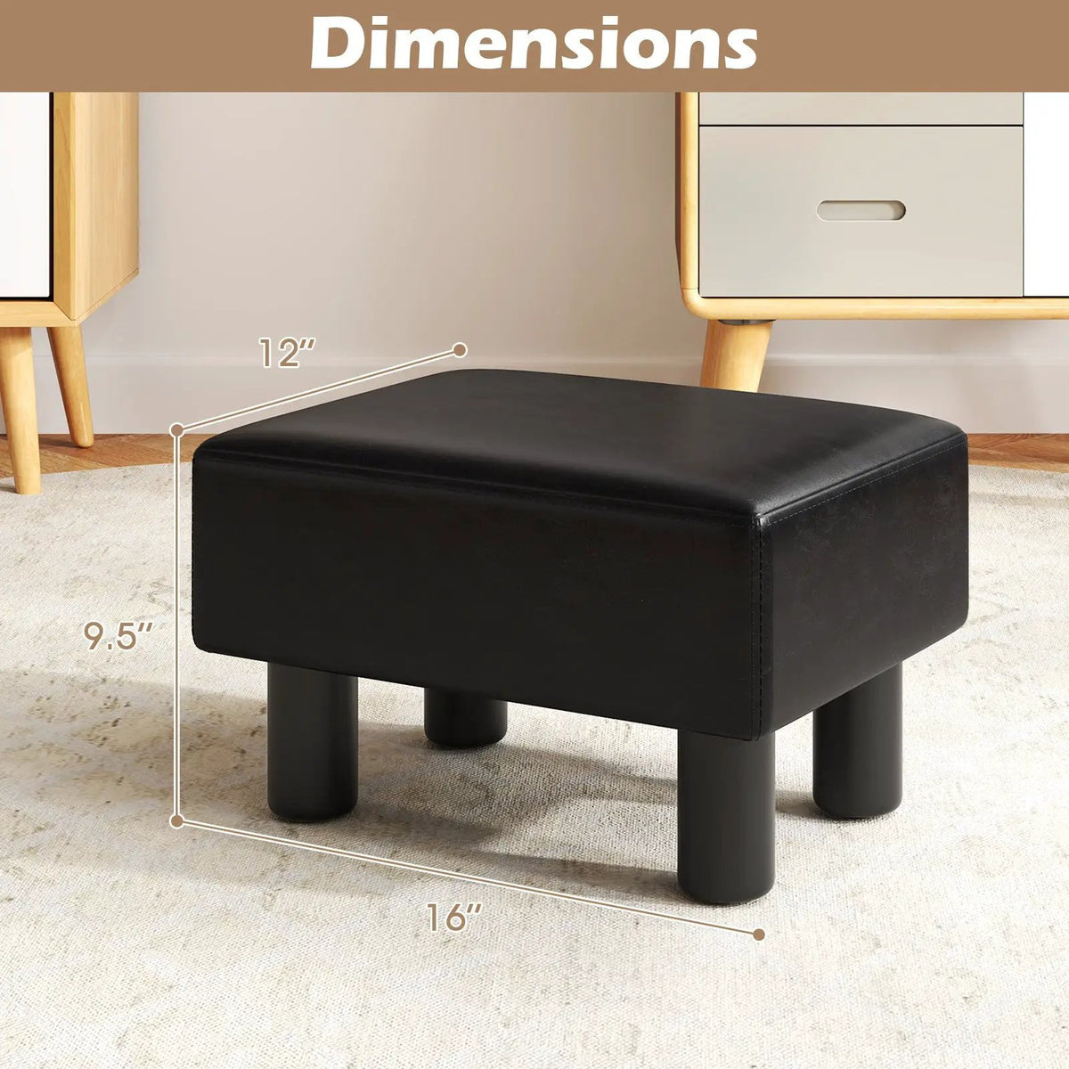 Small PU Leather Rectangular Seat Ottoman Footstool, photo 15 of 24