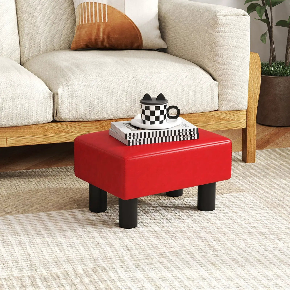 Small PU Leather Rectangular Seat Ottoman Footstool, photo 3 of 24