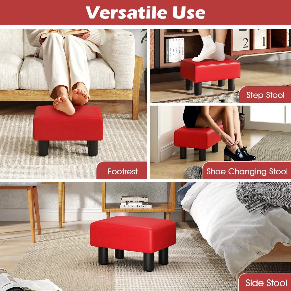 Small PU Leather Rectangular Seat Ottoman Footstool, photo 24 of 24