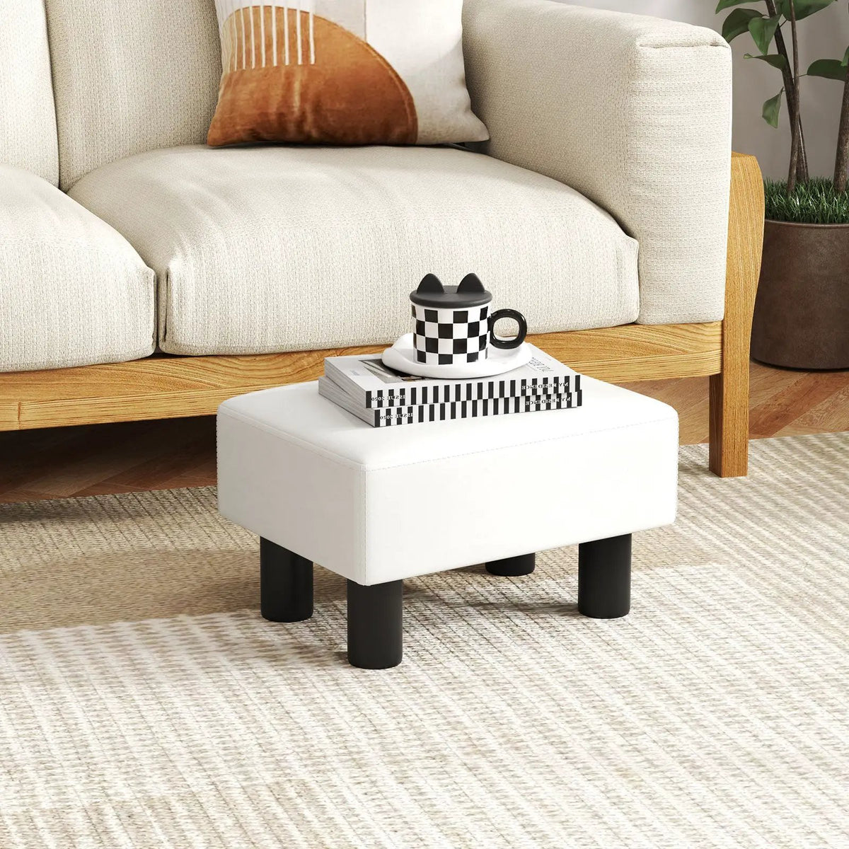 Small PU Leather Rectangular Seat Ottoman Footstool, photo 2 of 24