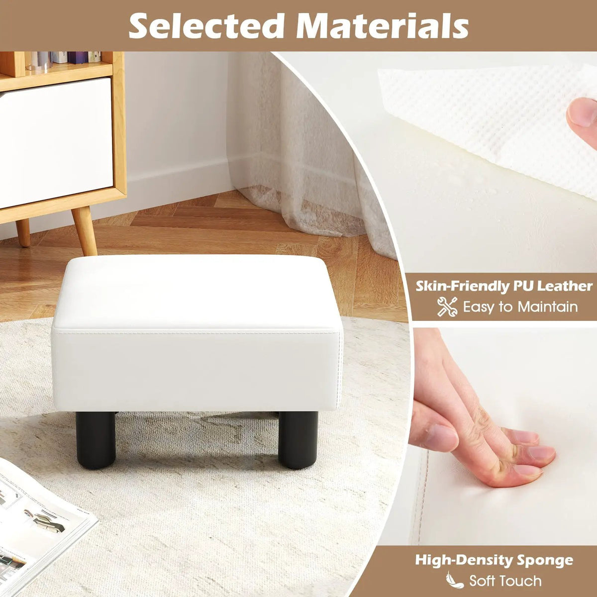 Small PU Leather Rectangular Seat Ottoman Footstool, photo 16 of 24
