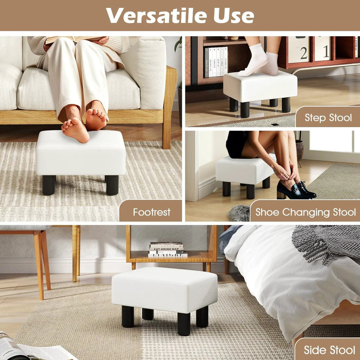 Small PU Leather Rectangular Seat Ottoman Footstool, photo 19 of 24