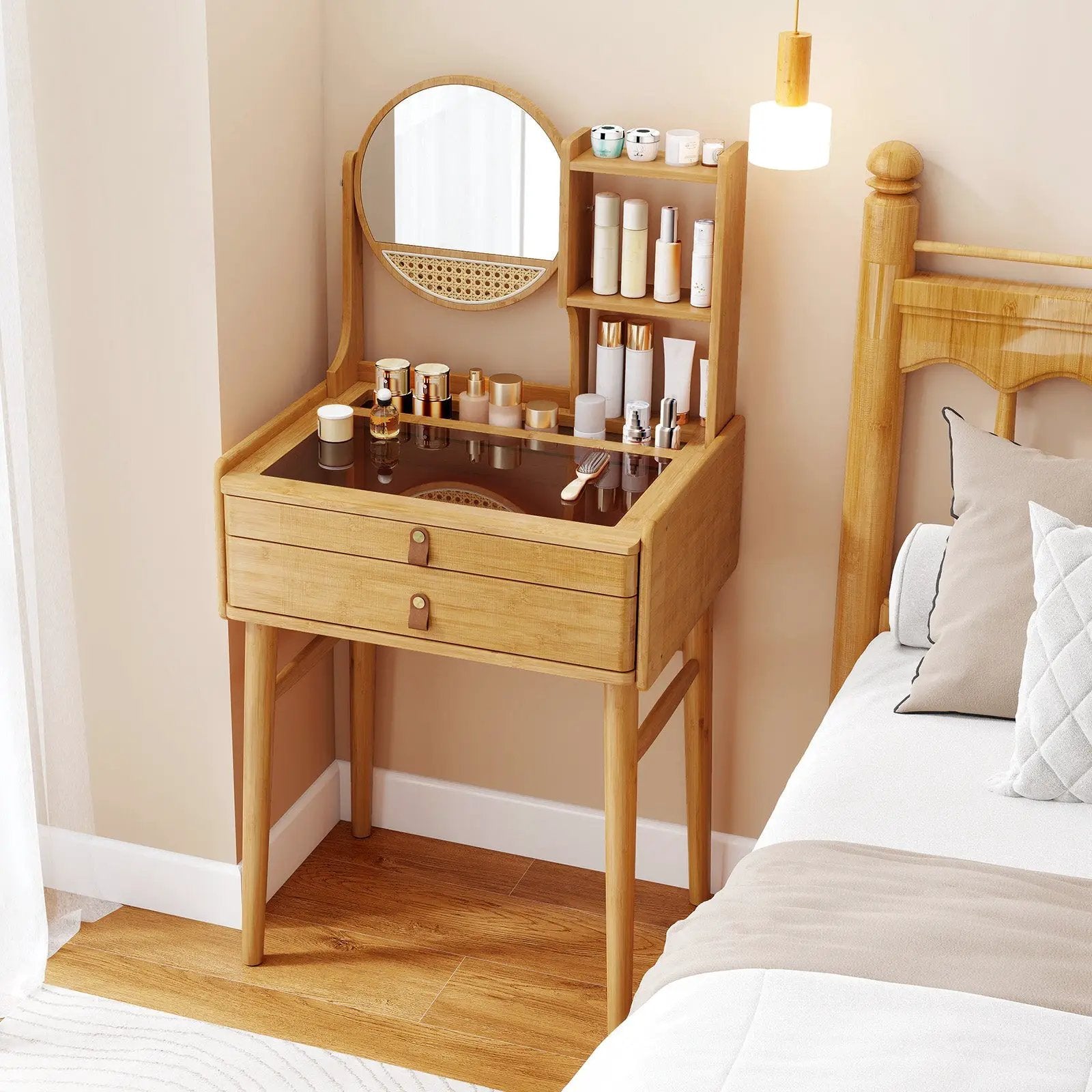 Small Vanity Desk 23.5 Inch Compact Makeup Table with Mirror-Natural by DirectDeals