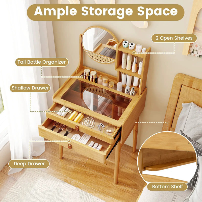 Small Vanity Desk and Stool Set with Mirror and 2 Drawers by DirectDeals