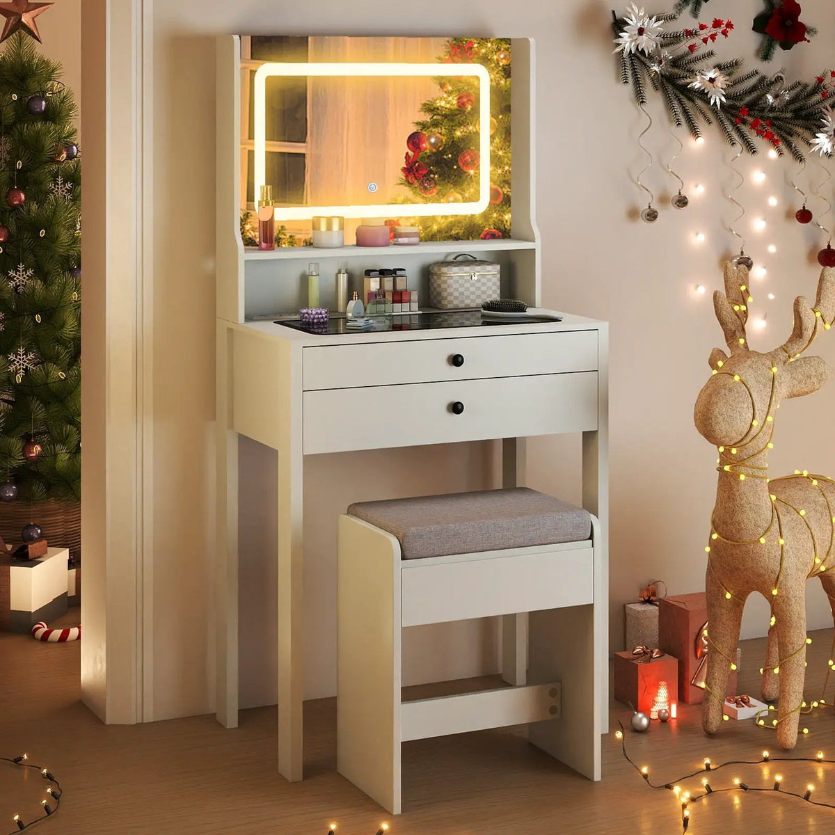 Small Vanity Desk with Mirror and Lights for Bedroom, photo 14 of 16
