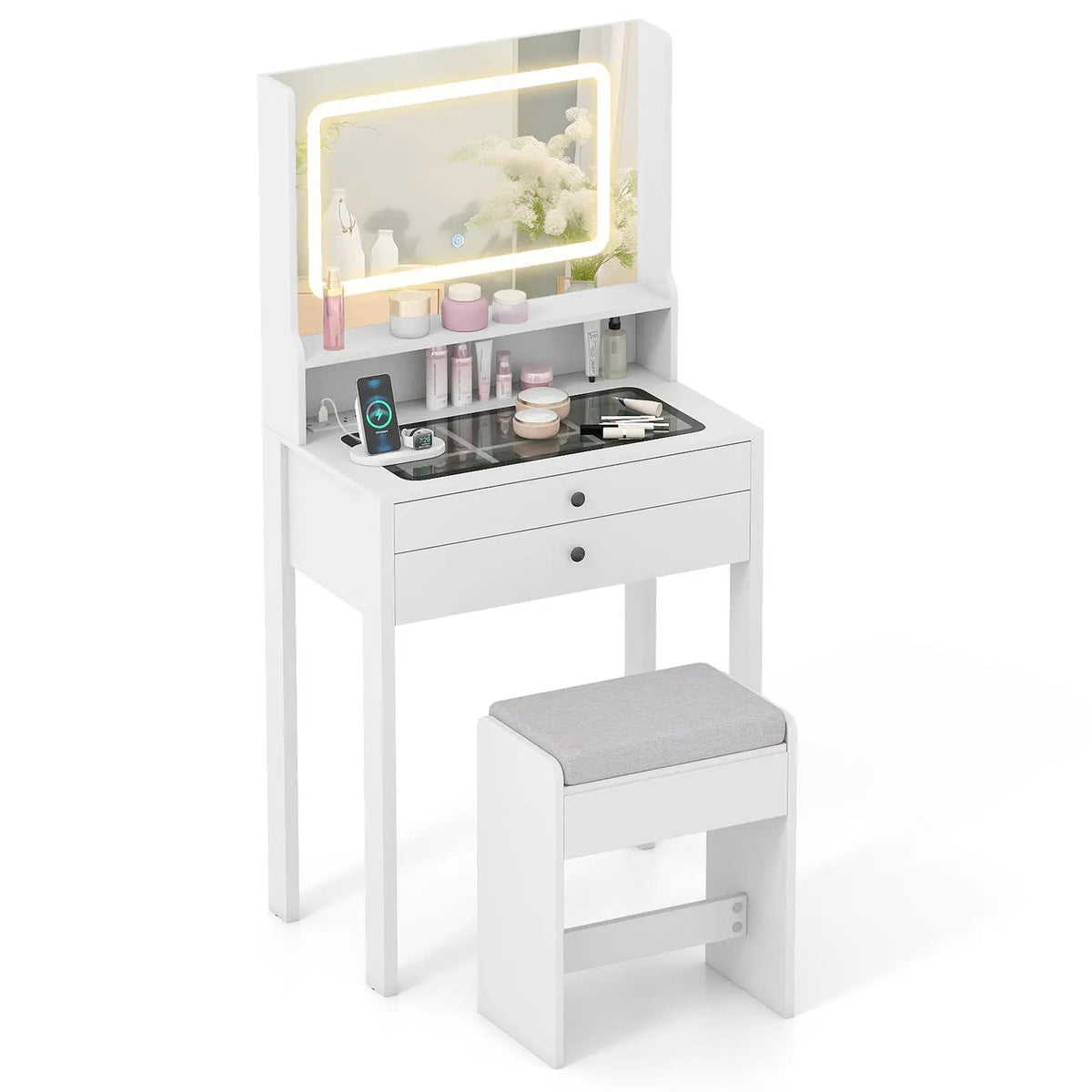 Small Vanity Desk with Mirror and Lights for Bedroom, photo 12 of 16