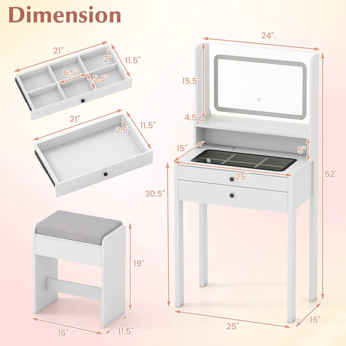 Small Vanity Desk with Mirror and Lights for Bedroom, photo 10 of 16